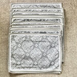 Gray Floral Damask Pattern Cotton Placemats - Set of 12